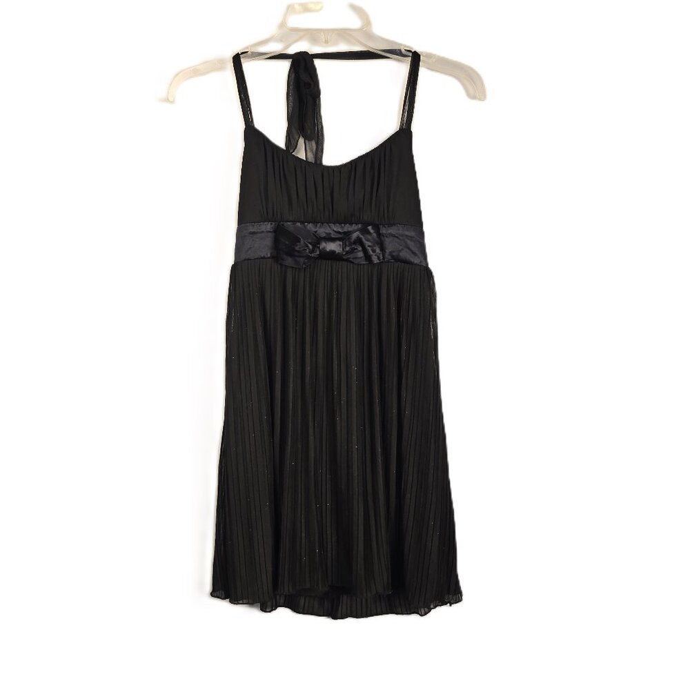 Love Tease Womens Halter Cocktail Dress Small Black Sleeveless Pleated Skirt Bow